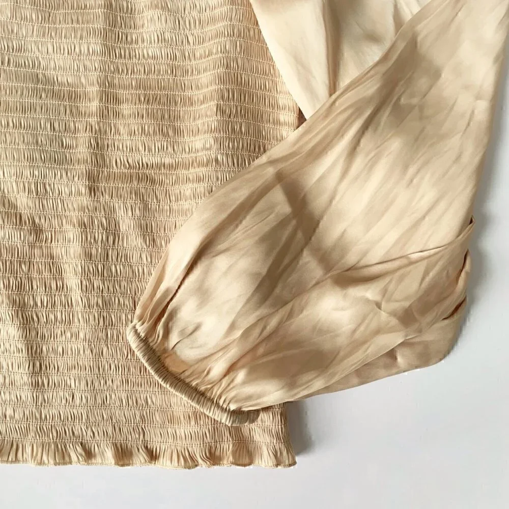 NWT J. Crew Woman Squareneck smocked featherweight satin crop top, Medium